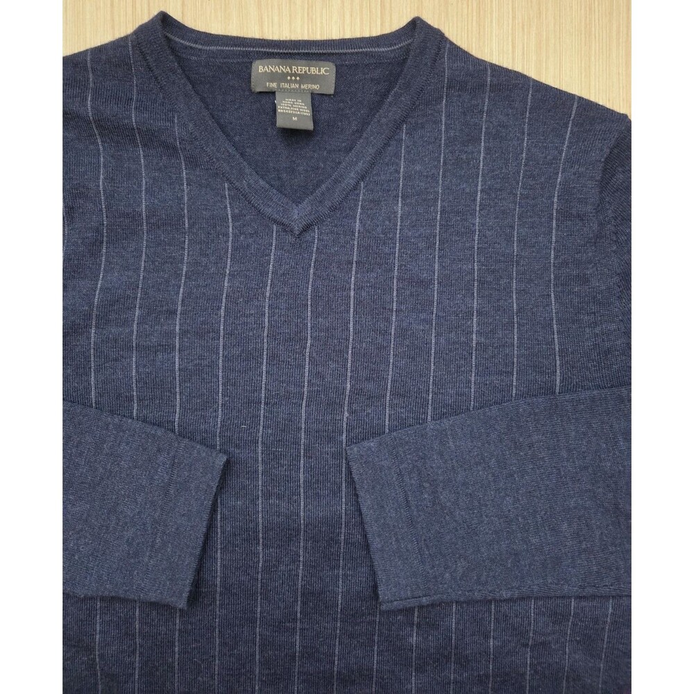 Banana Republic Men's M Sweater Navy Blue Pullover 100% Fine Italian Merino Wool